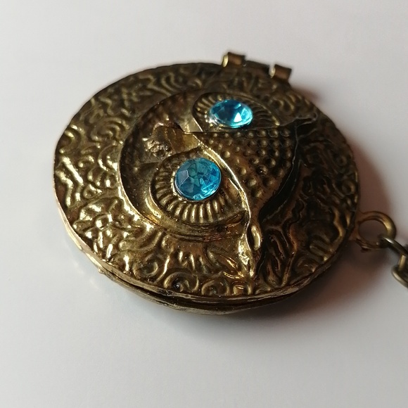 Vintage Steampunk Blue Eyes Owl Locket Necklace - Picture 8 of 11
